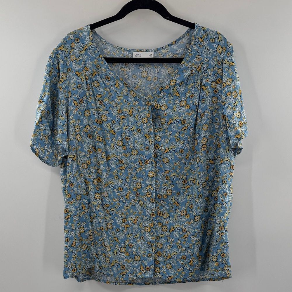 3For$20 Croft & Barrow Blue and Yellow Floral Blouse size 0X (14W)
